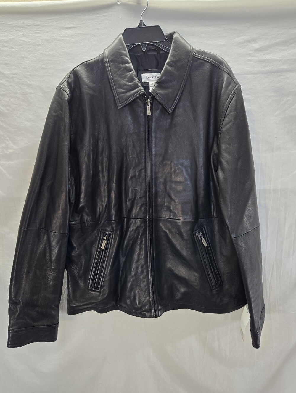 Calvin Klein Men's Large Lamb Leather Quilted Lining Black Bomber Jacket New
